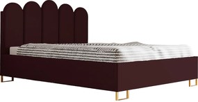 Łóżko tapicerowane MALAGA z wezgłowiem, tkanina MONOLITH, pojemnik, siłownik gazowy, wys. 39 cm, 120×200 cm, wiśniowe