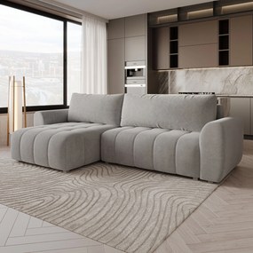 Masseno Narożnik MODARO z funkcją spania i pojemnikiem na pościel Narozniki L, Rozkładana sofa - Jasnoszary, CASTEL 80