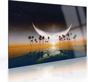 Obraz na szkle - Księżyc nad palmami (70x50 cm)