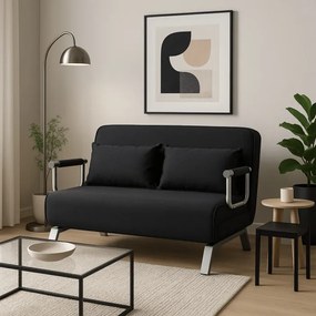 Fotel Rozkładany Dwuosobowy BART 2 Wypoczynkowy Czarny do Spania Leżanka Nowoczesny