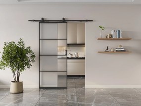 Drzwi przesuwne naścienne - aluminium i matowe szkło hartowane - wys. 205 x szer. 93 cm - SINCA II