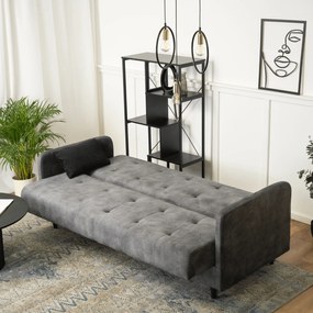 Sofa z Funkcją Spania TIVOLI Wersalka Rozkładana Dwuosobowa Szara Welurowa Nowoczesna do Salonu