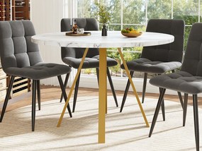 Okrągły stół dla 4 osób 80×80×75 cm - złote metalowe nogi - biały + złoty