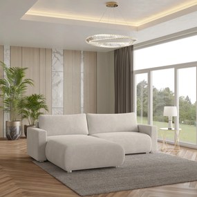 Masseno Narożnik TURIN z funkcją spania i pojemnikiem na pościel Narozniki L, Rozkładana sofa - Kremowy, NOW OR NEVER 02