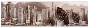 Obraz - Victoria Harbor, Hongkong, efekt sepii (170x50 cm)