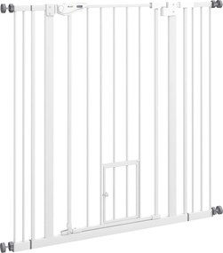 PawHut Bramka dla psów, podwójne ryglowanie, samoczynnie zamykane drzwi, 104 cm wysokości, stal, biały