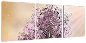 Obraz kwitnącego drzewa na szczycie wzgórza (z zegarem) (90x30 cm)