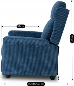 Fotel Rozkładany z Podnóżkiem SPENCER Granatowy Sztruksowy Nowoczesny