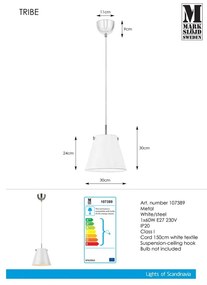 Biała lampa wisząca Markslöjd Tribe, ø 30 cm