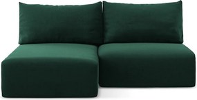 Ciemnozielony aksamitny rozkładany narożnik ze schowkiem (lewostronny/z szezlongiem) Kalena – Makamii