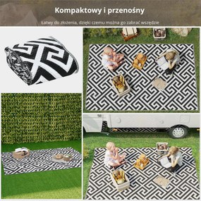 Outsunny Dywan Zewnętrzny Wodoodporny z Plastiku 152x243cm Wzór Czarno-Biały Stylowy i Praktyczny | Aosom PL