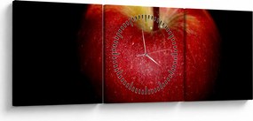 Obraz jabłka na czarnym tle (z zegarem) (90x30 cm)