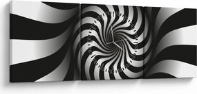 Abstrakcyjny obraz czarno - białej spirali (z zegarem) (90x30 cm)