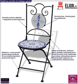 Zestaw ceramicznych krzeseł ogrodowych Zarvin - niebieski