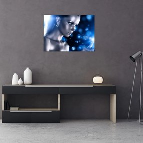 Obraz na szkle kobiety w niebieskim blasku (70x50 cm)