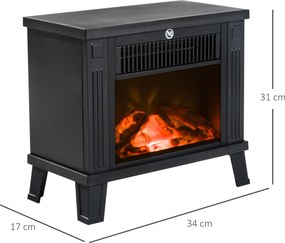 HOMCOM Kominek elektryczny wolnostojący 600W 1200W czarny z efektem płomieni | Aosom PL