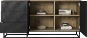 Komoda Asha 167 cm z szufladami i metalowymi nogami - artisan / czarny mat