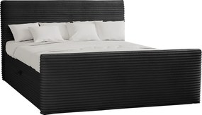 Łóżko kontynentalne z pojemnikiem i topperem TRENTO, pluszowy sztruks VELO, 160x200 cm, Czarny, H3-Bonell