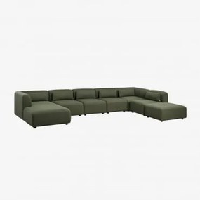 Sofa Modułowy Z Lewym Szezlongiem 6-częściowy Z Pufem Fogler Chenille Salvia Zieleń - Sklum