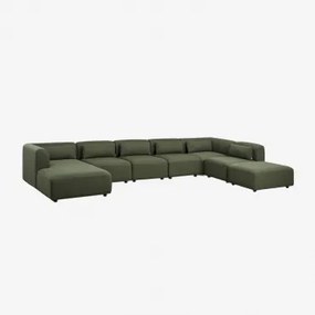 Sofa Modułowy Z Lewym Szezlongiem 6-częściowy Z Pufem Fogler Tkanina Baranek Boucle Żółty Curri - Sklum