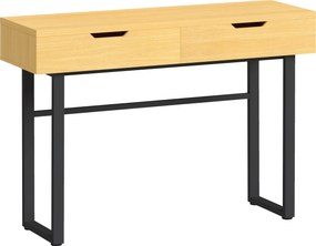 HOMCOM Stolik konsolowy Wąski stolik do przedpokoju z 2 szufladami, metalowa rama, do przedpokoju 110 x 35 x 76,5 cm naturalny | Aosom PL