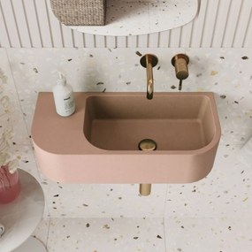 Umywalka betonowa wisząca / nablatowa półokrągła z półką bez otworu na baterię 65 x 30 cm LARMO | różne kolory : Kolor - Różowy, Typ montażu - nablatowa