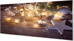Panel szklany do Kuchni Świąteczny Blask Lampek i Szyszek