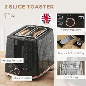 HOMCOM Zestaw czajnika i tostera, 1,7 L, różne tryby, wskaźniki LED, czarny