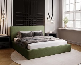 Emporius Amare łóżko dwuosobowe z pojemnikiem - łózko tapicerowane 180x200 w nowoczesnym stylu - tkanina velvet, zielony (Komodo 61)