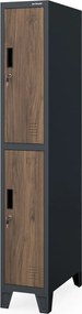 Szafka ubraniowa metalowa pracownicza głęboka 2-drzwiowa antracyt/orzech, 292x1720x600 mm: BARTEK 1 Plus D600 Eco Design