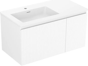 Mexen Rivel szafka łazienkowa 90 cm z umywalką Otis lewą, 1S, 1D, ryflowana, biała mat - 91A23-09047-3-BBFF01-W18L01