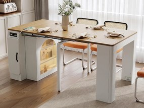 Wyspa kuchenna - z USB i LED - ze zdejmowanym i rozsuwanym stołem jadalnianym - tekstura drewna - z 1 drzwiami - naturalny + biały