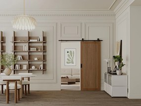 Drzwi przesuwne naścienne z MDF i drewna naturalny ciemny - wys. 205 x szer. 83 cm - SANDORA