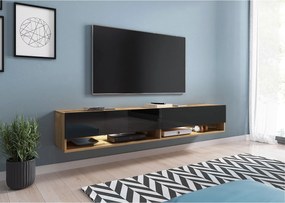 owoczesna szafka RTV 180 cm – bezuchwytowa, korpus Wotan, fronty czarny połysk, stojąca lub wisząca