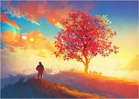 Obraz na szkle drzewa na wzgórzu (70x50 cm)