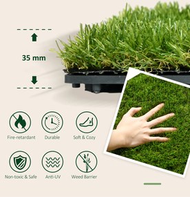 Outsunny Rolka Sztuczna Trawa 10 Sztuk Maty Trawnikowe Dywanik Rolny Sztuczny Trawnik na Balkon Ogród 25 mm Plastik Ciemnozielony 30 x 30 cm