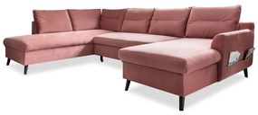 Różowa aksamitna rozkładana sofa w kształcie litery "U" Miuform Stylish Stan, lewostronna