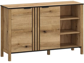 Komoda Dwudrzwiowa Drewniana z Lamelami do Salonu VERVE 138 cm Dąb Evok Klasyczna Loft