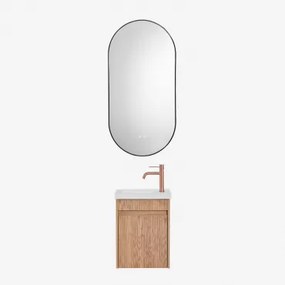 Zestaw Wiszących Mebli Łazienkowych Zintegrowany Z Umywalką Narek Popielaty Brąz & Owalna Osłona Led - Sklum