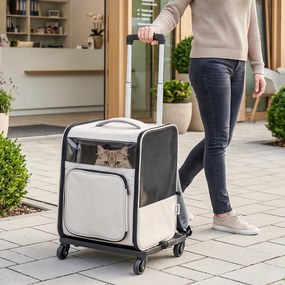 PawHut Torba transportowa na kółkach, składana skrzynia transportowa dla psów i kotów do 5 kg, oddychający trolley, szary | Aosom PL