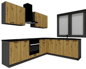 Zestaw mebli do kuchni 260 cm grafit + dąb artisan - Coleo 28X