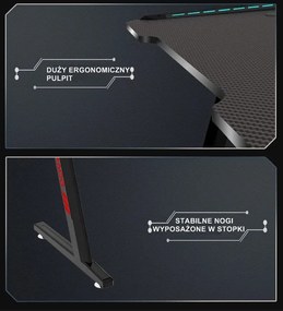 Biurko Gamingowe Komputerowe LED dla gracza Carbon 120x60
