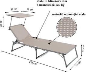 Leżak składany DIVERO z dachem XXL, szary