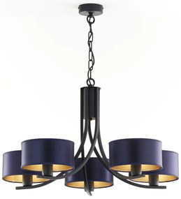 Jupiter 2101 - Żyrandol na łańcuchu ARTHUR 5xE27/15W/230V niebieski/czarny