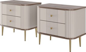 Zestaw szafek nocnych Vesper 56 cm - kaszmir / orzech / złote nogi
