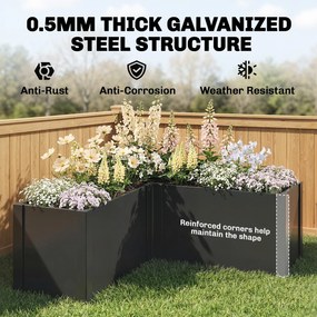 Outsunny Podwyższona grządka w kształcie litery L, odporna na warunki atmosferyczne, wykonana z ocynkowanej stali, 150 x 150 x 55 cm, czarna | Aosom PL