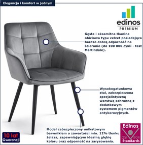 Ciemnoszare krzesło welurowe tapicerowane D6-L17