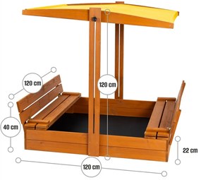 Dla dzieci piaskownica z daszkiem w kolorze żółtym 120 cm W2-P40