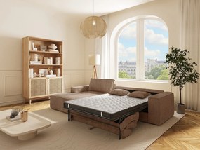 Kanapa narożna rozkładana lewostronna typu express z prążkowanego weluru w kolorze taupe - Powierzchnia spania 140 cm - Materac 13 cm z pianką memory - AMELIA