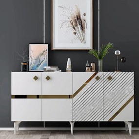 Komoda – 150 x 40 x 79 cm – Biało-złota – Płyta wiórowa